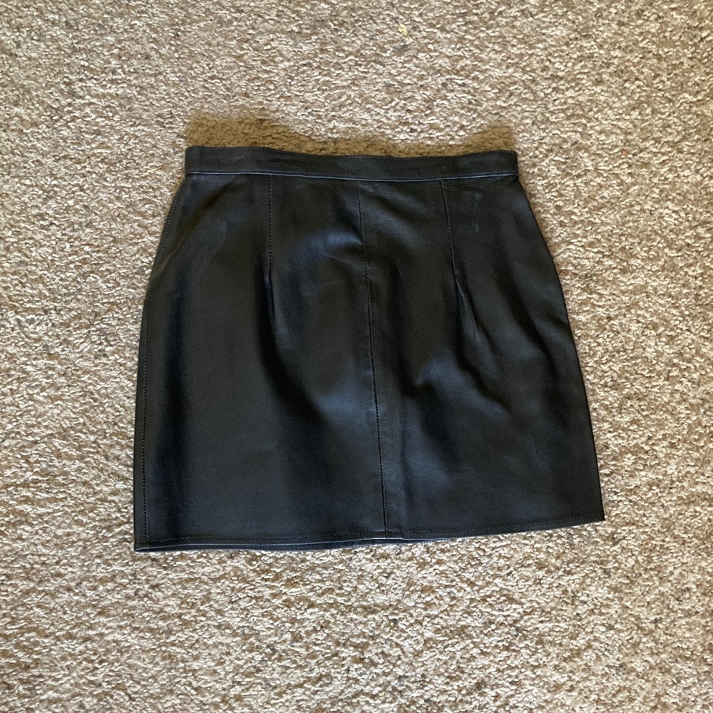 Sexy Black Leather Mini Skirt, Size XS